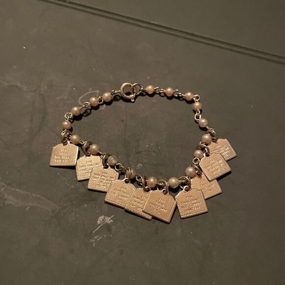 Christian 10 Commandments Charm Silver tone and Pearl bracelet. Adjustable. VCG - Picture 3 of 3